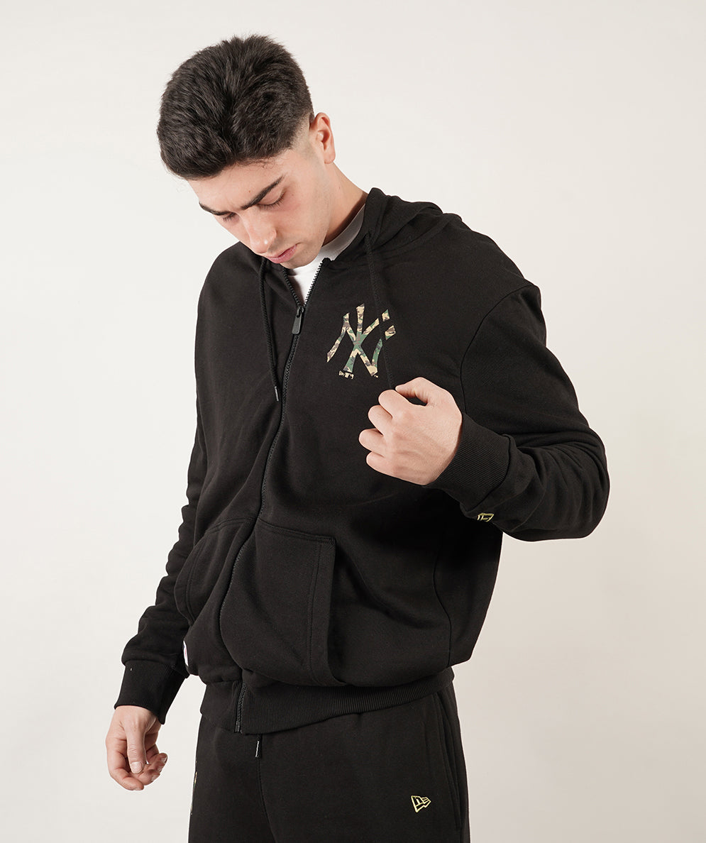 NEW ERA FELPA CON CAPPUCCIO E ZIP NERA NEW YORK